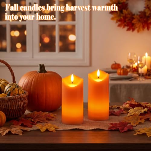 Image of Fall Decorations, Flameless Orange Pillar Candles with Remote