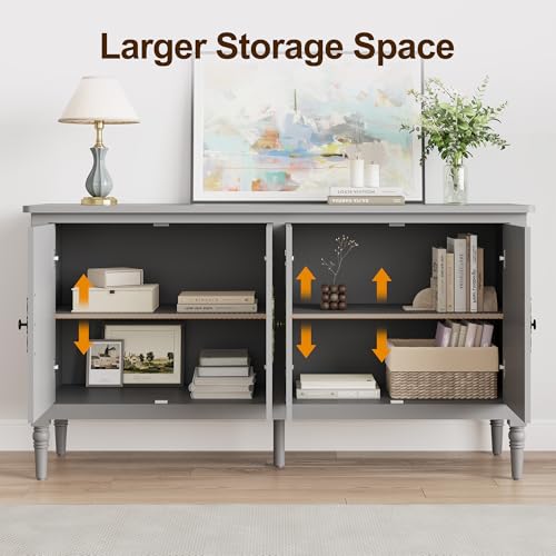 Image of FansaFurn Wood Buffet Sideboard and Media Credenza, Mid Century Modern Console Table with 4 Doors, Pantry Cabinet Accent Storage for Entryway, Living Room, Bedroom, Dining Room, Grey1