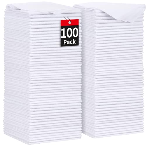 HOMERHYME Lot de 100 Chiffons de Nettoyage en Microfibre absorbants et Non Pelucheux pour mécanicien, Automobile, Industries, Garage et ménage - 29,2 x 29,2 cm - Blanc