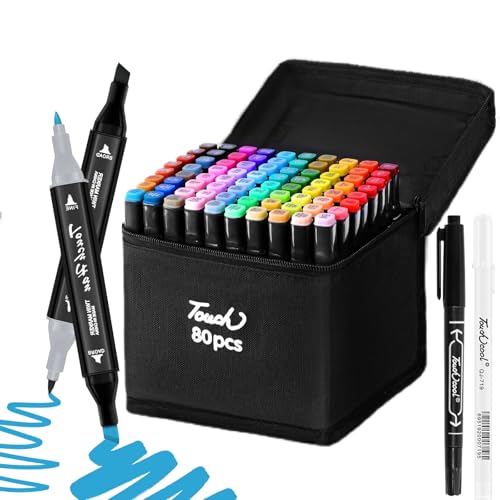 ariel-gxr Juego de rotuladores de 80 colores, juego de rotuladores de secado rápido en 2 segundos, rotuladores con punta de doble cara, color de tinta vivo, bolígrafos con bolsa de transporte, dibujo