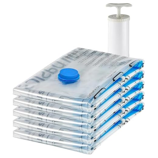 Amazon Basics - Paquete de 5 bolsas de vacío para almacenamiento, incluyen boca para aspirador, L, Cremallera, Claro