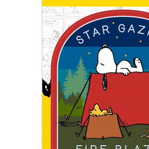 Image of Peanuts Snoopy Star Gazing Fire Blazing Adhesive Vinyl Decal - Fun Snoopy Camping Sticker for Car or Truck