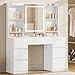 Hzuaneri 108 cm Tocador de Maquillaje Grande, Tocador con Luz LED Ajustable, Espejo, 7 Cajones, 4 Estantes, Almacenamiento Detrás del Espejo, Estilo Moderno, Dormitorio, Blanco DT43203XEU