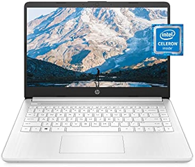 HP 14 Laptop, Intel Celeron N4020, 4 GB RAM, 64 GB Storage, 14-inch Micro-edge HD Display, Windows 11 Home, Thin & Portable, 4K Graphics, One Year of Microsoft 365 (14-dq0040nr, Snowflake White)