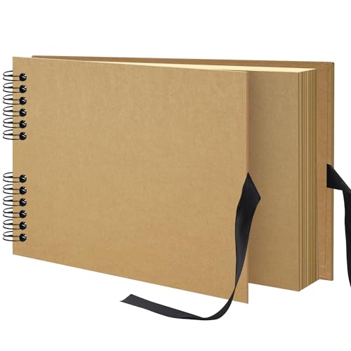 Remowith 29x21,5 cm Album fotografico Album per ritagli fai da te 40 Pagine, Libro illustrato in carta kraft con nastro di seta Libro dei ricordi per matrimonio bambino famiglia viaggi, Cachi