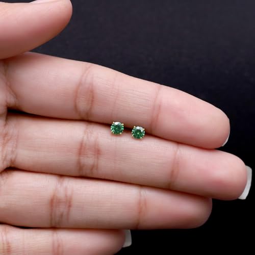 Birthstone Stud Earrings for Women, 4mm Round Simulated Gemstone Studs in 14K Gold Plated 925 Sterling Silver Push Back Earrings, Jewelry Gift for Her (0.5 Ct)4