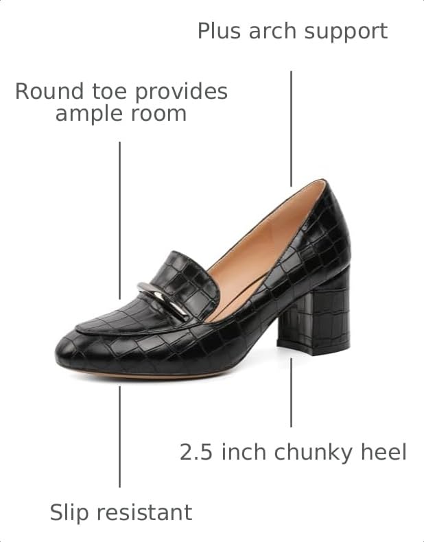 Image of Eldof Women's Pumps Block Heel Round Toe Slip On Chunky Loafer Heel Dress Shoes Pumps for Women 2.5 Inches