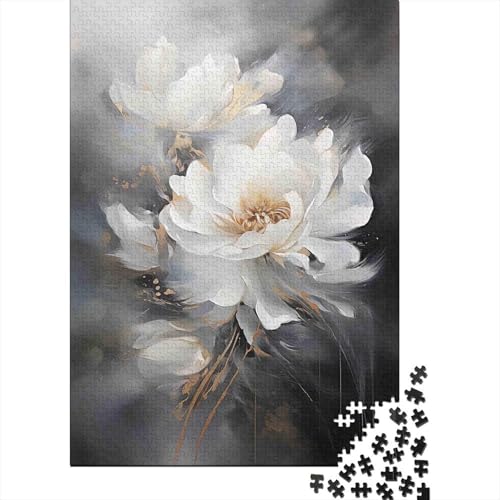 Puzzle de 1000 piezas para adultos con ilustración de flor blanca y estilo suave