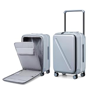 MILADA Luggage Hard Shell Suitcases Checked Luggage with Spinner Wheels 24 Inch Medium Size Front Opening Pocket Suitcases TSA Approved Luggage Travel Luggage with Wide Handle, Grey