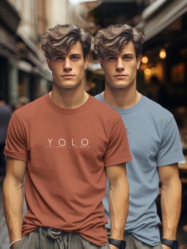 Image of BULLMER Trendy Printed Cotton Blend Crew Neck /Round Neck Half Sleeve Tshirt for Men- Pack of 2