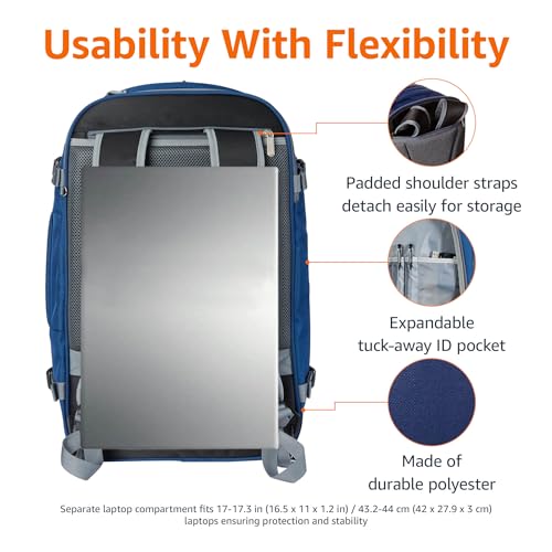 Amazon Basics Travel Backpack, Carry On Backpack, With Laptop Compartment, 40L Capacity, Expandable for 10% Extra Space, Backpack & Shoulder Bag Dual Use, 15.8"W x 21.5"H x 8.3"D, Navy by Amazon Basics - Image 2