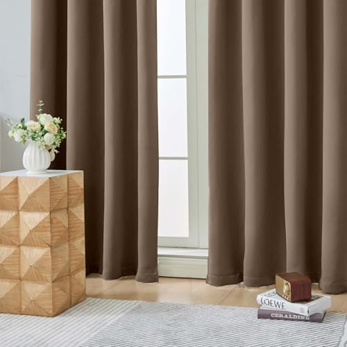 Image of Aiyufeng Brown Short Blackout Curtains for Bedroom 54 Inches Long 2 Panels Set, Solid Thermal Insulated, Energy Saving Window Treatment Curtains Blackout Drapes, W40 x L54 Inch, Brown