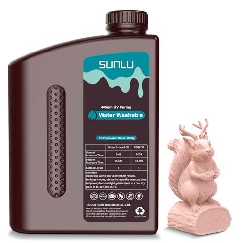 Image of SUNLU Water Washable Resin 2000g, Fast Curing 3D Printer Resin for LCD DLP SLA 3D Printers, 395 to 405nm UV Curing 3D Printing Liquid Photopolymer Resin, Low Shrinkage High Precision, 2kg, Beige