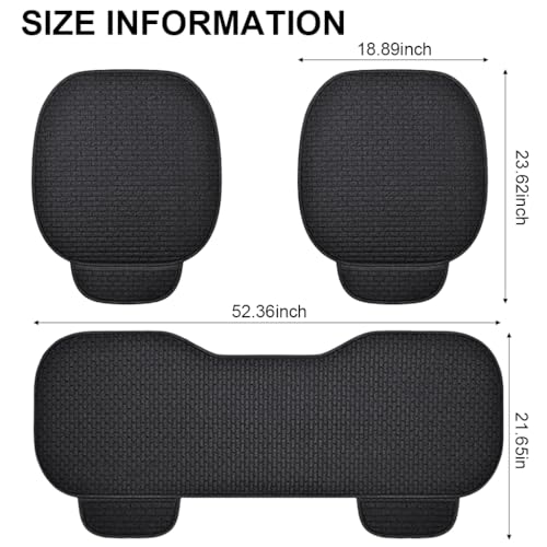 Image of 3 Pcs Silicone Car Seat Covers Summer Breathable Front Seat Cushion Mat Flax Car Seat Cover with Storage Pouch, Long Rear Seat Cover, Anti-Slip Seat Protector, Black