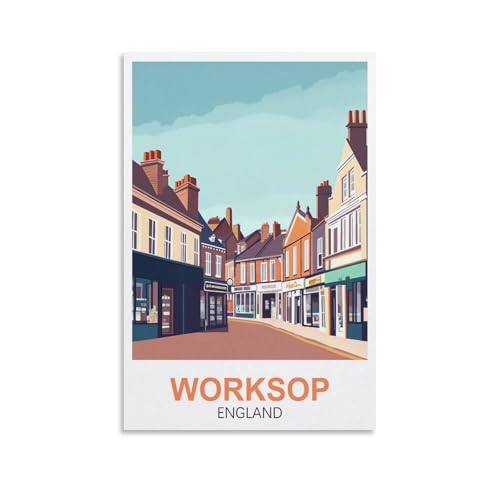 XLLYXYGJQ Worksop Poster d'Angleterre vintage sur toile pour décoration d'intérieur, salon, bureau, chambre à coucher (30 x 45 cm)