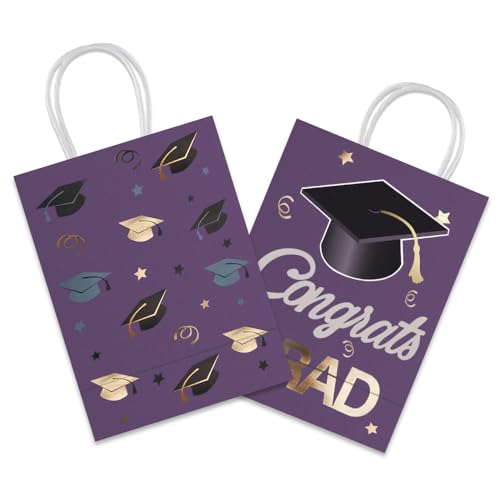 Image of 12 Pieces Graduate Gift Bags, Graduation Party Decorations (Purple Gold)