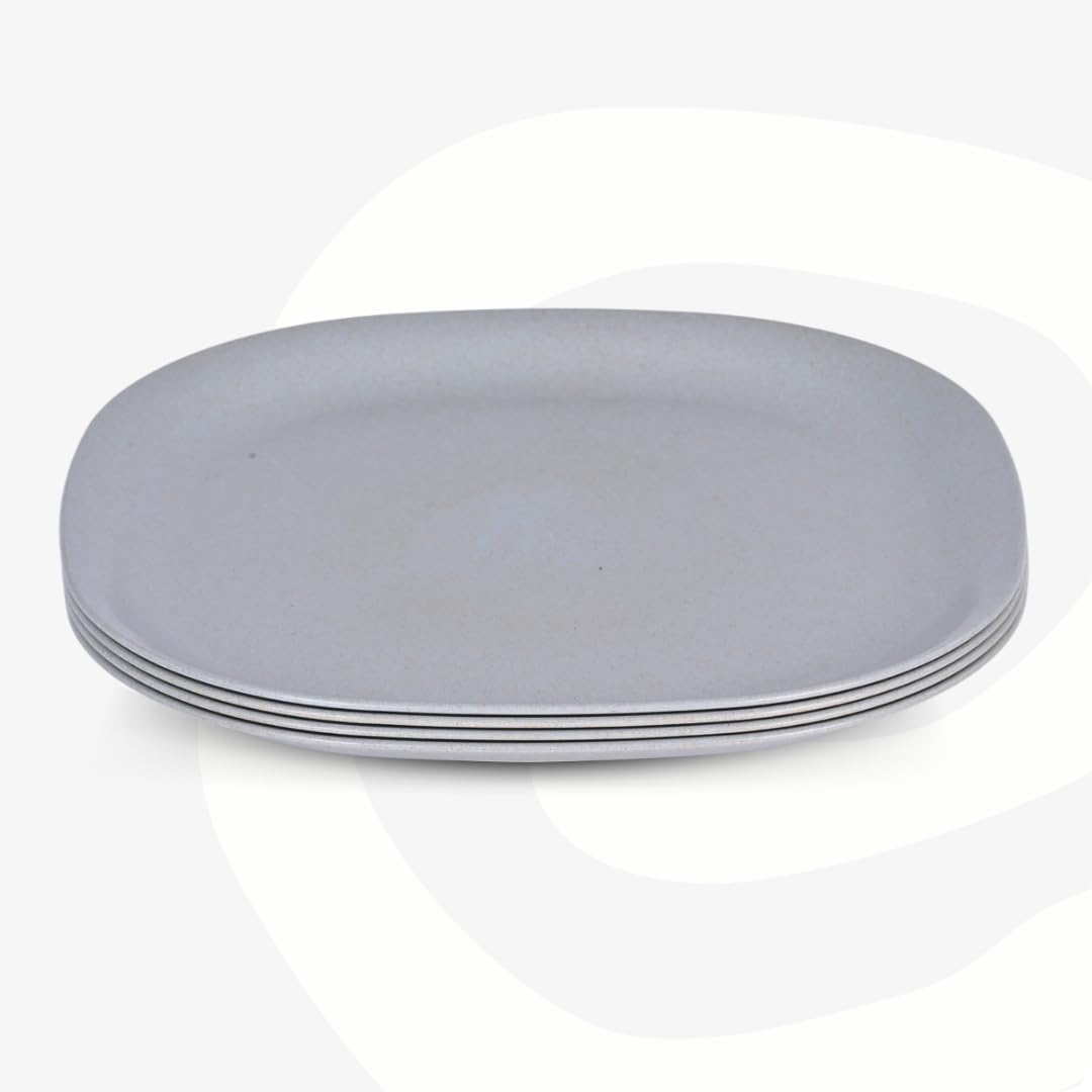 Eha Set of 4 Earth-Friendly Square Dinner Plates |11 inch | Unbreakable Plates Made with Bamboo Fibers & Rice Husk Fiber | Microwave Safe Full Dinner Plates |Azure