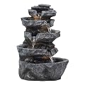 5-Tiered Outdoor Cascading Rock Water Fountain, 22 Inch Resin Garden Waterfall Feature with LED Lights Pump, Modern Decorative Stone Waterfall for Patio Yard Deck US