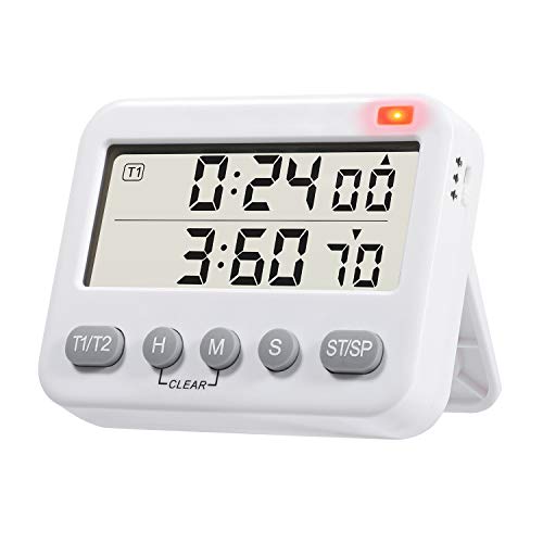 STSUNEU Kitchen Timer with Dual Digital Countdown Multifunction Digital Timer with SilentReminder LightVibrationBracketMagnetic Adsorption for Cooking or Kids Teachers