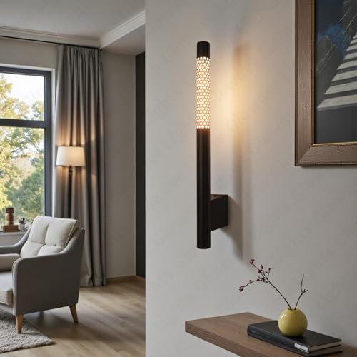 Image of Glowave Modern Black 700mm Metal LED Long Tube Wall Light with Adjustable Height - Tricolour | Warm White,White, Natural White | (203 /BK)