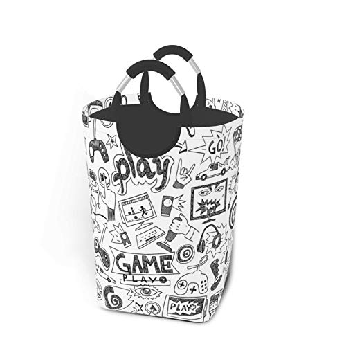 Wäschesack,Monochrome Sketch Style Gaming Design Racing Monitor Gerät Gadget Teen 90 's,Großer faltbarer Wäschekorb,zusammenklappbarer