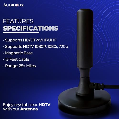 Audiobox Antena ANT-300 | Antena potente HDTV cristalina – Suporta HD/DTV/VHF/UHF, 1080P/1080i/720p,