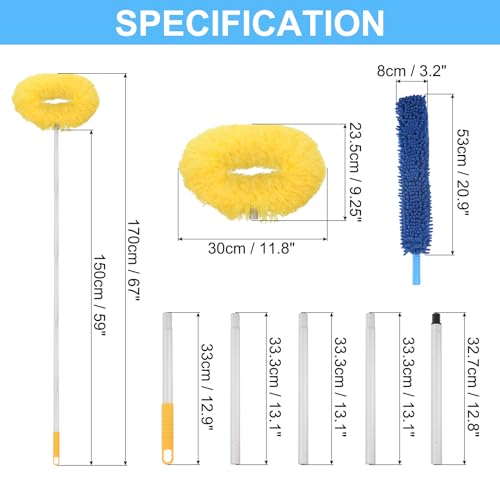 Image of PATIKIL Ceiling Fan Cleaner Duster, 12.9 inch to 59 inch, 2 in 1 Microfiber Duster Extendable Handle Fan Blade Cleaning Tool Removable Washable for Furniture Blind, Yellow