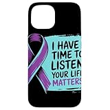 I Have Time To Listen Your Life Matters パープル ティール リボン スマホケース iPhone 15 用