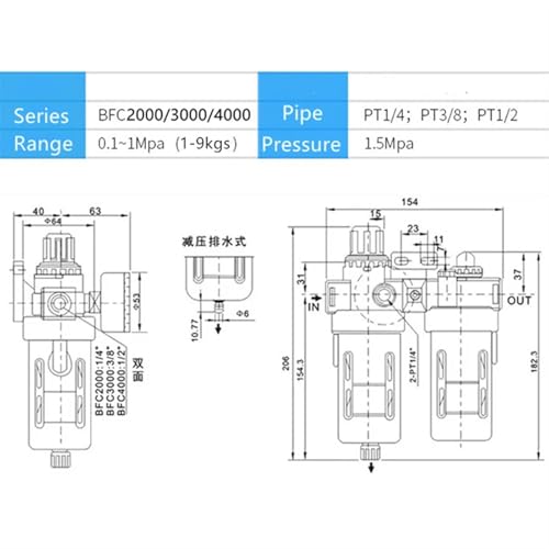 Filtre à air et eau BFC3000 vanne de régulation pression pneumatique compresseur - 3