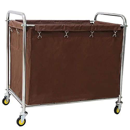 DFEDHF Trolley On Wheels Hotel Laundry Sorter Cart On Wheels, Brown Cart with Handle, Housekeeping Service Rolling Trolley, Removable Bag
