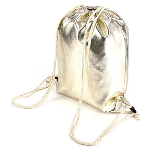 Anladia Mochila Bolso de Cuero PU con Cordones para Colegio Gimnasio Deporte Viaje: dorado