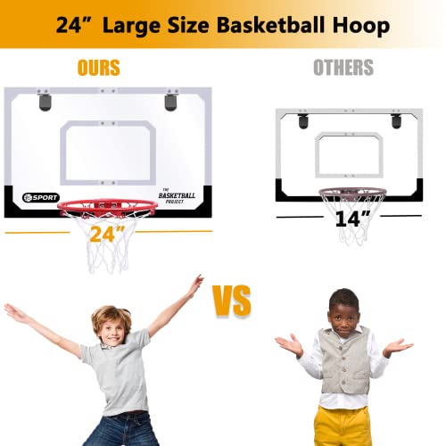 Upgrade Basketball Hoop Set For Kids-Extra Large 24” X 16” Pro Indoor Basketball Hoop For Door & Wall With 3 Balls, Complete Accessories, Basketball Toy Gift Perfect For Boys Girls Teens Adults #TOP4