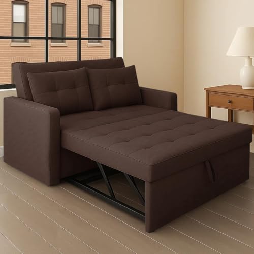 Image of CASASTYLE Trissa 2 Seater Pull-Out Premium Fabric Sofa Cum Bed Sofa Set for Living Room (Brown Fabric-Color)