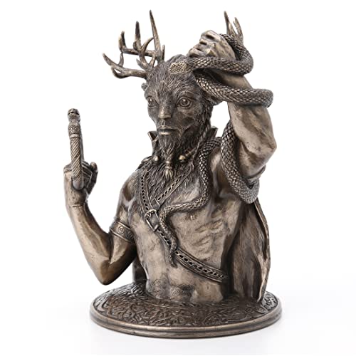 Busto escultura Cernunnos dios cornudo bronce resina 8.6 in miniatura 2