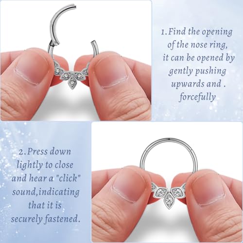 8pcs Septum Rings 16g Surgical Steel Nose Rings Hoops Septum Clicker Daith Piercing Jewelry Silver Butterfly CZ Horseshoe Nose Lip Ring For Women Men 8MM 10MM3