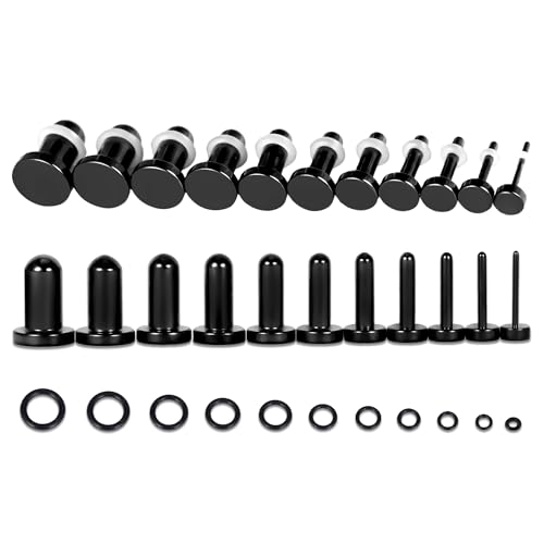 Vankula Kit de dilataciones orejas Single Flared Juego de expansión de túneles Plugs 1mm a 6mm 0,5 mm incrementos para Dilatar el lóbulo de oreja Acero inoxidable para piercings expandidos Negro