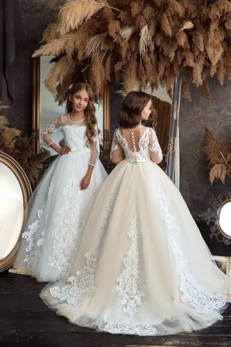 Flower Girl Dress for Wedding Lace Appliques Puffy Tulle Pageant Dresses for Girls Princess Birthday Party Ball Gowns4