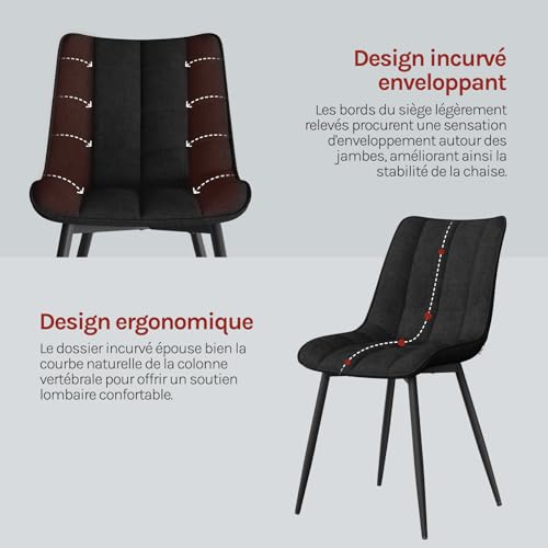 WOLTU Chaises de Salle à Manger Lot de 2,Lin,Noir – vue 5
