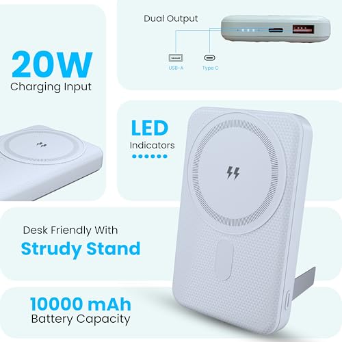 Image of JUICE OJP1001-10000 mAh Magnetic 15W Wireless Output Magsafe Power Bank | 22.5 Wired Output Compatible with iPhone 12 & Above | Type-C Input /Output (White)