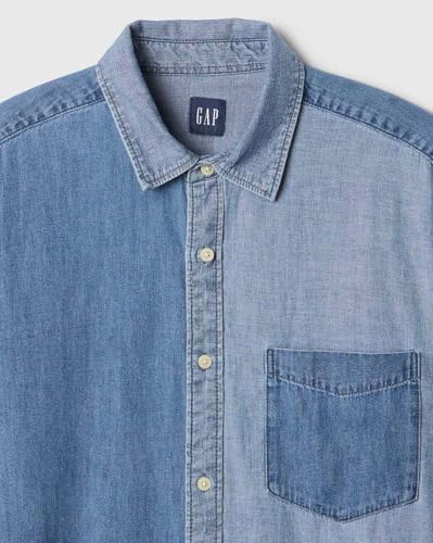 Image of Gap Men Regular Fit Solid Full Sleeves Collared Denim Shirt