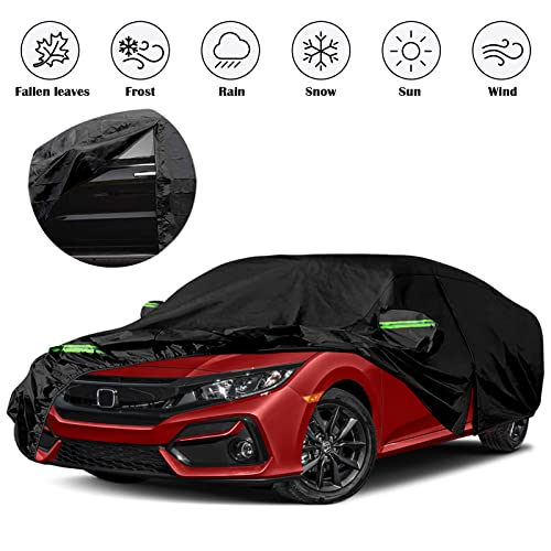 Image of Waterproof Car Cover Replace for 2011-2023 Honda Civic Hatchback, 6 Layers All Weather Custom-fit All Weather Car Covers with Zipper Door & Windproof Bands for Sun Snow Rain Dust Protection