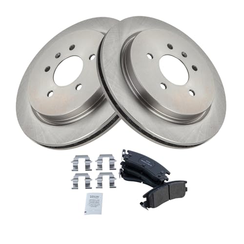 Image of TRQ Rear Brake Pad and Rotor Set Semi Metallic Vented Rotors Compatible with 2003-2004 Cadillac Seville