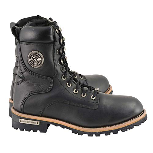 Milwaukee Leather Men's Classic Black Leather Wide Width Lace-Up Logger Boots w/Side Zipper MBM9095W - 12W2