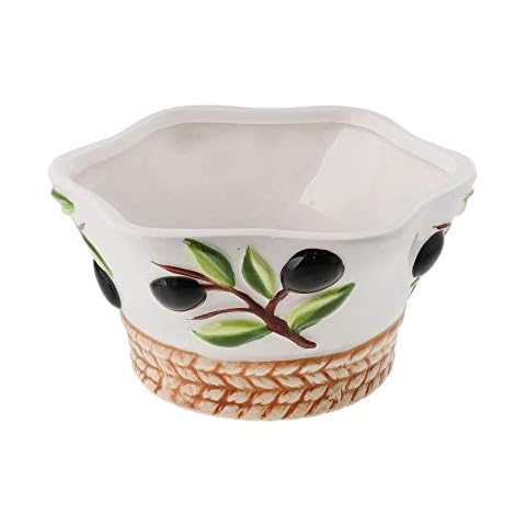 Servette Home Medium Ceramic Olive Salad Bowl 3 Inchs High and 5.75 Inches Wide. Cover
