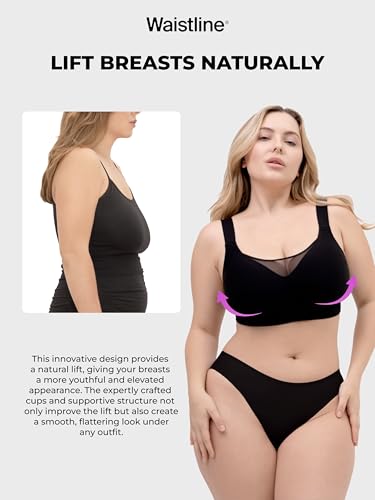 Women's Seamless Compression Bras - Wirefree Comfort Bra with Adjustable Straps - Sports Bra for Women No Underwire Black