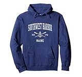Rames croisées vintage Southwest Harbor Maine avec un look sportif rétro usé et vieilli. Un cadeau parfait pour tous ceux qui aiment naviguer sur les marins ou les amateurs de plage qui aiment le charme du port Southwest ME et être sur l'eau.