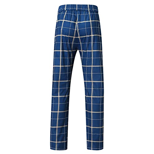 Men's Dress Plaid Pants Slim Fit Flat Front Printed Business Check Trousers Zipper Elastic Waist Pants Trousers Dark Blue #TOP3