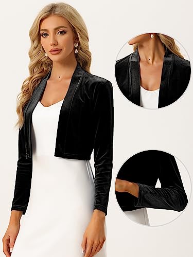 Image of Allegra K Velvet Shrug for Women's Long Sleeve Open Front Cardigan Cocktail Party Cropped Bolero Jacket