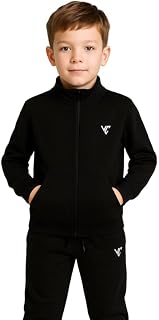 Kids Tracksuit Set – Full Zip Jacket and Pajama Pants, Soft Cotton Blend Sportswear for Boys (Black,Multisize)
