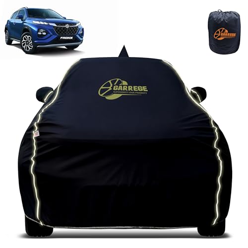 Image of Reflector Waterproof Car Cover for Maruti Fronx with Mirror & Antenna Pocket | All Weather Protection | Washable Fabric | Black Color